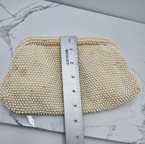 vintage 60s creamy white monochrome bead maximalist small clutch purse - Picture 7 of 11